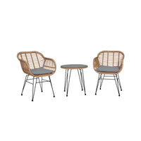 Manhattan Comfort Antibes Modern Patio 2-Person Seating Group 3-Piece Set with End Table - Tan/Grey-Modern 3-Piece Outdoor Patio Set with 2 Armchairs and 1 End Table