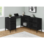 Monarch Specialties 7493 60" Computer Desk - Black Oak L-Shaped Corner-This L-shaped desk with storage is finished on all sides for placement anywhere in a home office, and boasts 2 storage drawers in combination with a file drawer.
