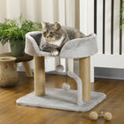 PawHut Cat Tree Tower Condo with Jute Scratching Posts - Light Grey-Covered in plush upholstery, keeping your cat comfortable 