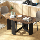 HOMCOM Oval Drop Leaf Space-Saving Folding Dining Table for 4-6 - Rustic Brown-Large tabletop provide enough space for up to six people