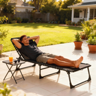 Outsunny Outdoor Folding Lounge Chair for Camping - Hiking - Black-Made with a powder-coated steel frame