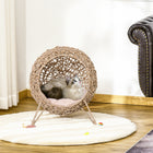 PawHut Rattan Elevated Pet Bed Cat House - Natural Wood-Tripod base of the cat hyacinth bed is constructed with metal wire for balance 