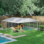 PawHut Dog Kennel Outdoor with Waterproof Cover - 14.8' L x 14.8' W x 7.1' H-Heavy-duty galvanized steel