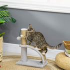 PawHut 17" Small Cat Tree with Jute Scratching Post - Grey-Hanging ball with bell for fun and scratching board for massage 
