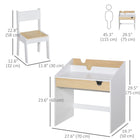 Qaba Kids Desk & Chair Set with Storage Pull-Out Drawer for 6-10 Years - White & Natural-Chair with backrest for added comfort 
