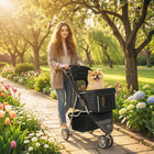 PawHut Deluxe 3-Wheel Pet Stroller with Brake, Canopy  - Black-Lockable wheels ensure a smooth, secure ride

