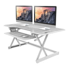 Rocelco Deluxe Adjustable Height Desk Riser with Enhanced Vertical Lift Range - White-Keyboard tray is large enough to hold a keyboard or a laptop and retractable to offer the ergonomically correct position whether sitting or standing