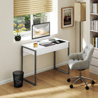 HOMCOM 39.4" High Gloss Computer Desk with 2 Drawers - White/Grey-Includes anti-tipping straps, ensuring family safety
