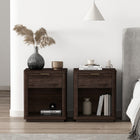 Manhattan Comfort Evelyn 20" Modern 1-Drawer Nightstand 2-Piece Set - Brown-Includes 1 Open Shelf and 1 Full Extension Drawer