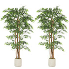 HOMCOM 6' Artificial Banyan Tree - Green - 2 Pack-Crafted with real-touch leaves and solid wood trunks for lifelike beauty 