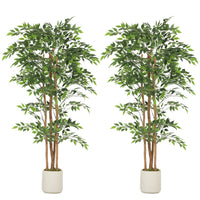 HOMCOM 6' Artificial Banyan Tree - Green - 2 Pack-Crafted with real-touch leaves and solid wood trunks for lifelike beauty 