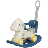 Qaba 4-in-1 Kid Rocking Sliding Horse with Balance Board - Blue-4 in 1 design adapts as rocking horse, push car 