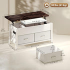 HOMCOM Lift Top Coffee Table with Storage and Charging Station - White and Rustic Brown-Metal soft-close bars ensure smooth and stable lifting