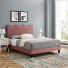 Modway Current Performance Velvet Queen Platform Bed with Black Wood Legs - Dusty Rose-Stain-Resistant Performance Velvet