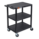 Luxor ENDURA 34" H Three-Tier Utility Cart - 24" W x 18" D - Black-The cart features three flat shelves made from 100% recycled high-density polyethylene, offering sturdy support for a variety of items