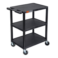 Luxor ENDURA 34" H Three-Tier Utility Cart - 24" W x 18" D - Black-The cart features three flat shelves made from 100% recycled high-density polyethylene, offering sturdy support for a variety of items
