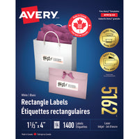 Avery Easy Peel Laser/Inkjet Address Labels - 4" x 1-1/3" - White - 1400 Pack (5162)-Permanent Label