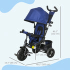Qaba 6-in-1 Toddler Tricycle with Parent-Push Handle - Dark Blue-5-point safety harness keeps little ones secure during rides 