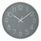 Monarch Specialties 9107 12" Round Wall Clock - Grey Face/Silver Frame-Add an industrial contemporary touch to your decor with this sleek 12" round wall clock featuring a chic grey face set against a stylish silver frame