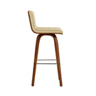 Armen Living Vienna 30" Bar Height Swivel Bar Stool in Walnut Wood Finish with Cream Faux Leather-5