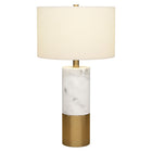 Hudson&Canal Liana 24" Tall Table Lamp with Fabric Shade - Marble/Brass/White-Paired with a white drum fabric shade