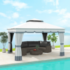 Outsunny 10 ft W x 12 ft L Double Roof Outdoor Gazebo with Netting & Curtains-Powder-coated metal frame is stabler and of less possibility to get rusty
