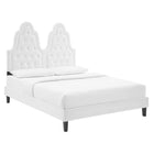 Modway Alexandria Tufted Performance Velvet Twin Platform Bed with Black Wood Legs - White-Stain-Resistant Performance Velvet