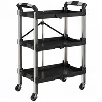 HOMCOM 3-Tier Collapsible Tool Cart with Wheels-Folds to 7.3 inches (18.5 cm) for compact storage anywhere in the house