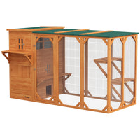 PawHut 76" L Outdoor Wooden Catio Walk-in Cat House with Jump Platforms - Orange-Suitable for two or three cats (up to 10 kg (20 lbs) for each) 