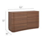 Modway Mirae 6-Drawer Curved Dresser - Brushed Brown Oak-Sculpted Curved Drawer Fronts