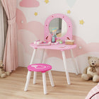 Qaba Kids Vanity Set with Mirror & Stool - Pink-A shatterproof mirror provides a clear reflection without the risk of breakage
