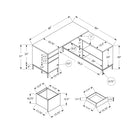 Monarch Specialties 7492 60" Computer Desk - Dark Grey L-Shaped Corner-This corner desk measures 60 inches L x 60 inches W x 31 inches H; side shelf unit: 58.5 in. L x 15.5 in. D x 30 in. H