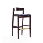 Manhattan Comfort Klismos 20" Mid-Century Modern Faux Leather Upholstered Bar Stool - Black and Dark Walnut - 2 Pack-Upholstered in Faux Leather with Foam Padding