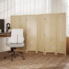 HOMCOM 6 Panel Freestanding Room Divider with Pegboard Display for Home Office - Natural Wood-Overall Dimensions: 89.8" W x 56.9" H x 0.7" D (228 x 144.5 x 1.7 cm) 
