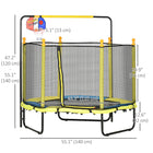 Qaba Kids Trampoline with Basketball Hoop and Horizontal Bar - 4.6' - Yellow-Spring-free safety design includes mat-padded bungee cords to eliminate the risk of injury 