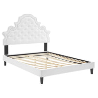 Modway Gwyneth Tufted Performance Velvet Queen Platform Bed with Black Wood Legs - White-Queen Platform Bed