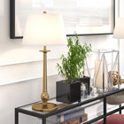 Hudson&Canal Wilmer 28" Tall Table Lamp with Fabric Shade - Brass/White-Rated for one 60W incandescent bulb - 9W LED bulb, 13W fluorescent (CFL) bulb, or 9W self-ballasted LED bulb, E26-base bulb, Bulb not included