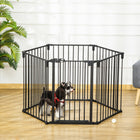 PawHut Pet Safety Playpen Room Divider - Black-The door can be closed automatically when its opening angle is less than 90°, and stay open when it's over 90°. (The door won't close when the angle is less than 15°)