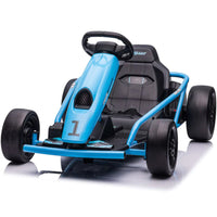 KIDS ON WHEELZ 24V High-Speed Outdoor Go-Kart Racer with Seat Belt - Blue-High Performance: Powered by dual 775 motors (25,000 RPM), this go-kart reaches speeds of 10-13 km/h with high and low-speed modes.