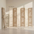 HOMCOM 6 Panel Palm Leaf Design Freestanding Room Divider for Home Office Bedroom - Natural Wood Finish-Solid paulownia wood frame ensures strong support 
