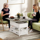HOMCOM Lift Top Coffee Table with Hidden Compartments - Cement Grey-Melamine surface resists water, scratches and stains for easy cleaning