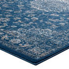 Modway Lilja Distressed Vintage Medallion Area Rug - 5 ft W x 8 ft L - Moroccan Blue Beige/Ivory-Stain Resistant / Easy To Clean