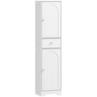 HOMCOM Tall Slim Bathroom Storage Cabinet with Doors - White Wood Grain-Two cabinets and a drawer keep bathroom essentials organized