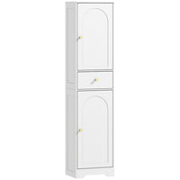 HOMCOM Tall Slim Bathroom Storage Cabinet with Doors - White Wood Grain-Two cabinets and a drawer keep bathroom essentials organized