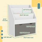 Qaba Kids Bookshelf with 3 Tier Display Shelves, Drawer for Nursery - Grey-Constructed from MDF for long-lasting use
