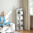 HOMCOM 4 Tier Rotating Bookshelf Tower - White Wood Grain-Rectangle baffles prevent books from falling
