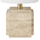 Hudson&Canal Pacha 16" Tall Stone Table Lamp with Fabric Shade - Natural Travertine-Includes a 6 ft. cord with rotary socket switch