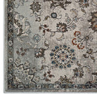 Modway Hana Distressed Vintage Floral Lattice Area Rug - 5 ft W x 8 ft L - Silver Blue Beige/Brown-Stain Resistant / Easy To Clean