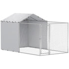 PawHut Outdoor Dog Kennel and Dog Run with Cover - 13.1' x 7.5' x 7.5' - Silver-Expansive living space for large dogs and smaller breeds 