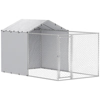 PawHut Outdoor Dog Kennel and Dog Run with Cover - 13.1' x 7.5' x 7.5' - Silver-Expansive living space for large dogs and smaller breeds 